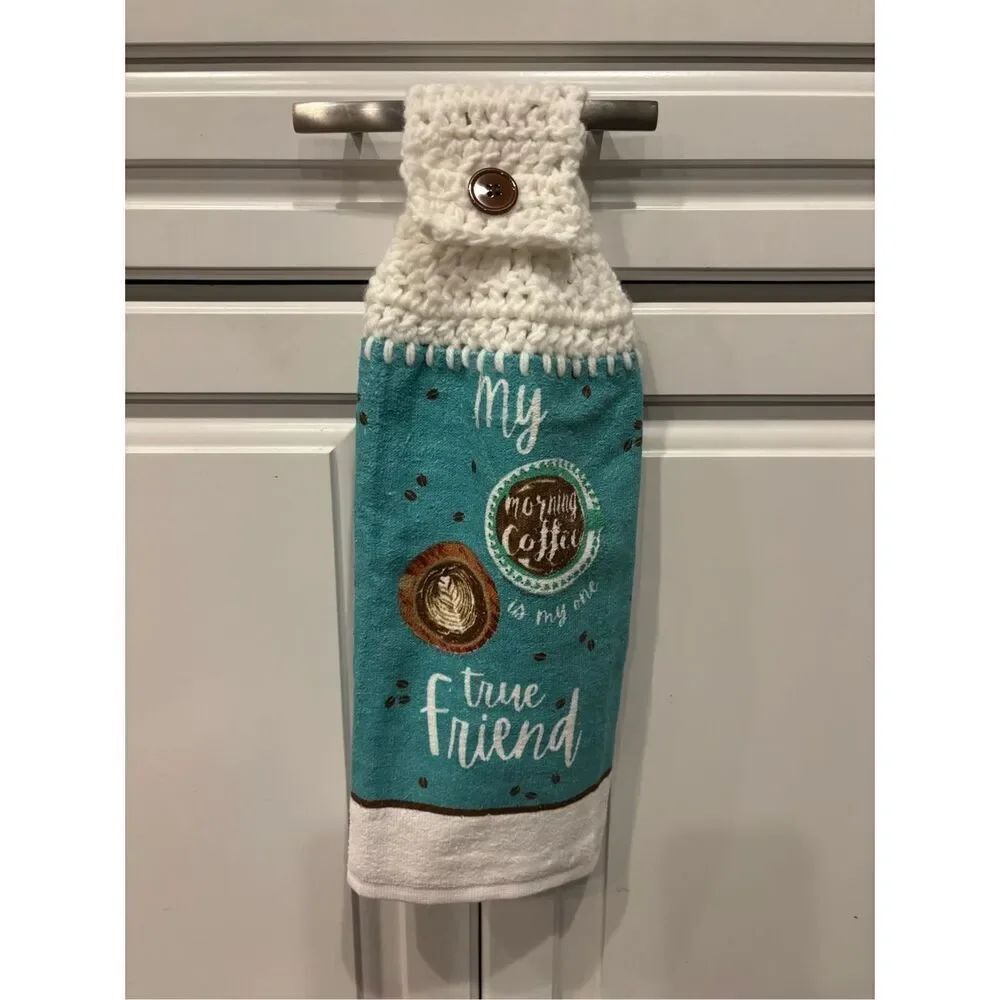 Crochet Top Kitchen Towel-My morning coffee True friend